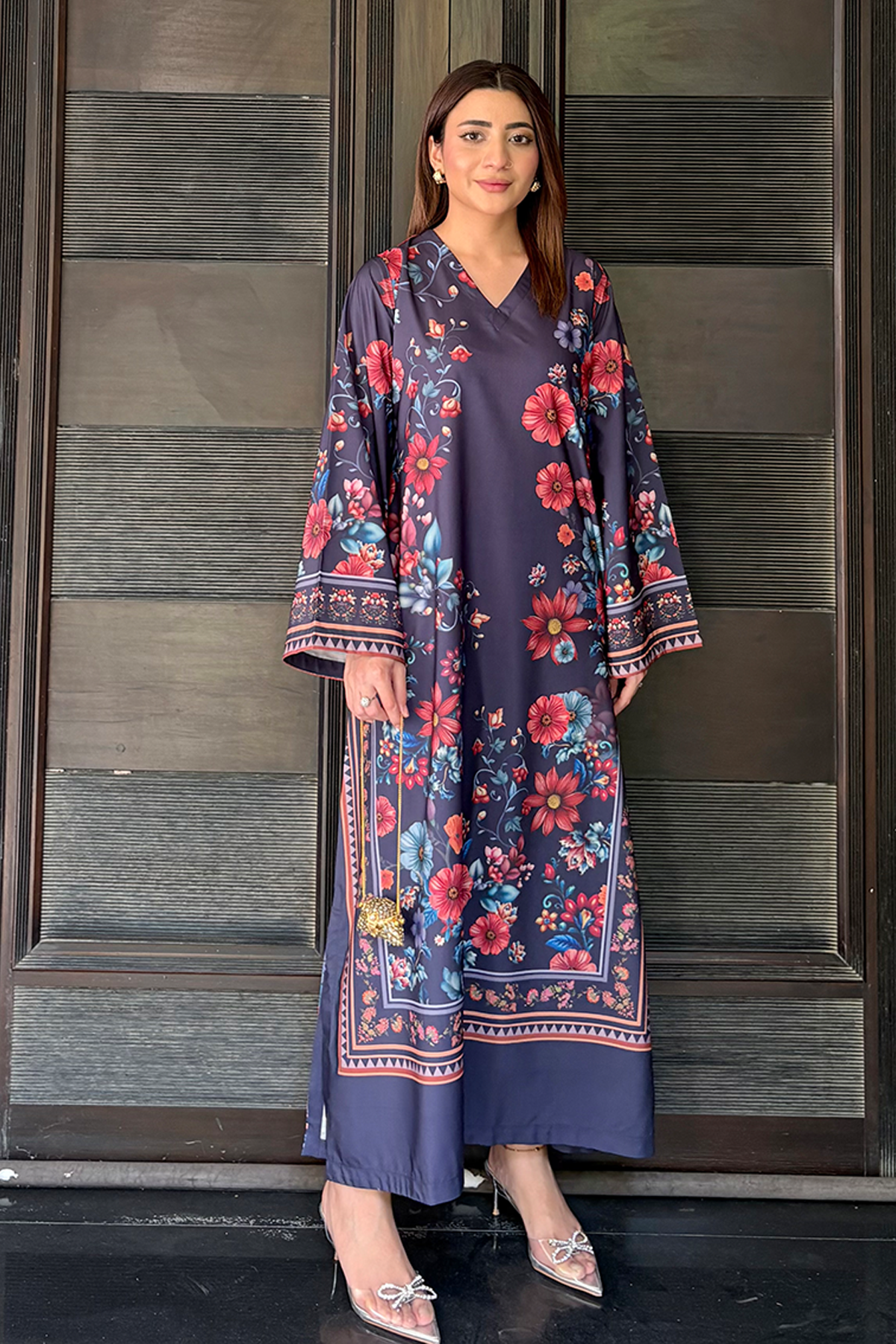 Navy Blue Floral Kaftan