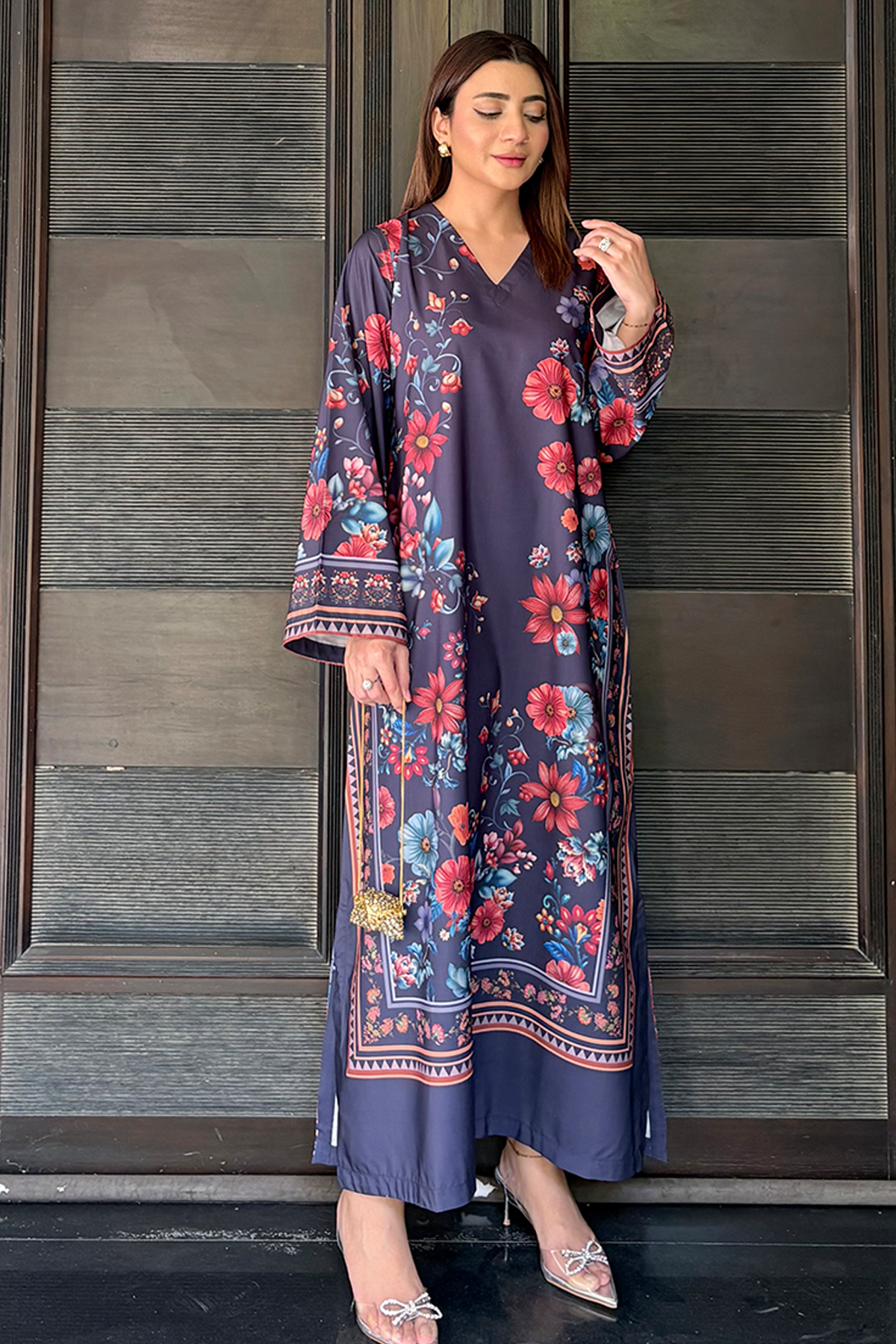 Navy Blue Floral Kaftan