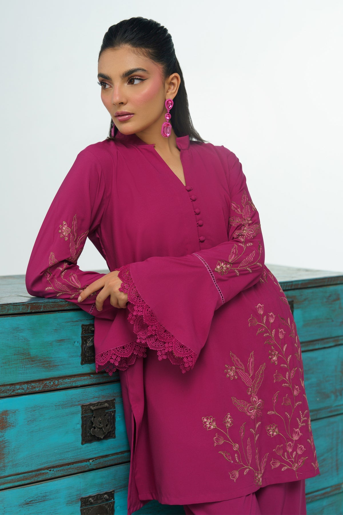 Mauve Embroidered Co Ord Set