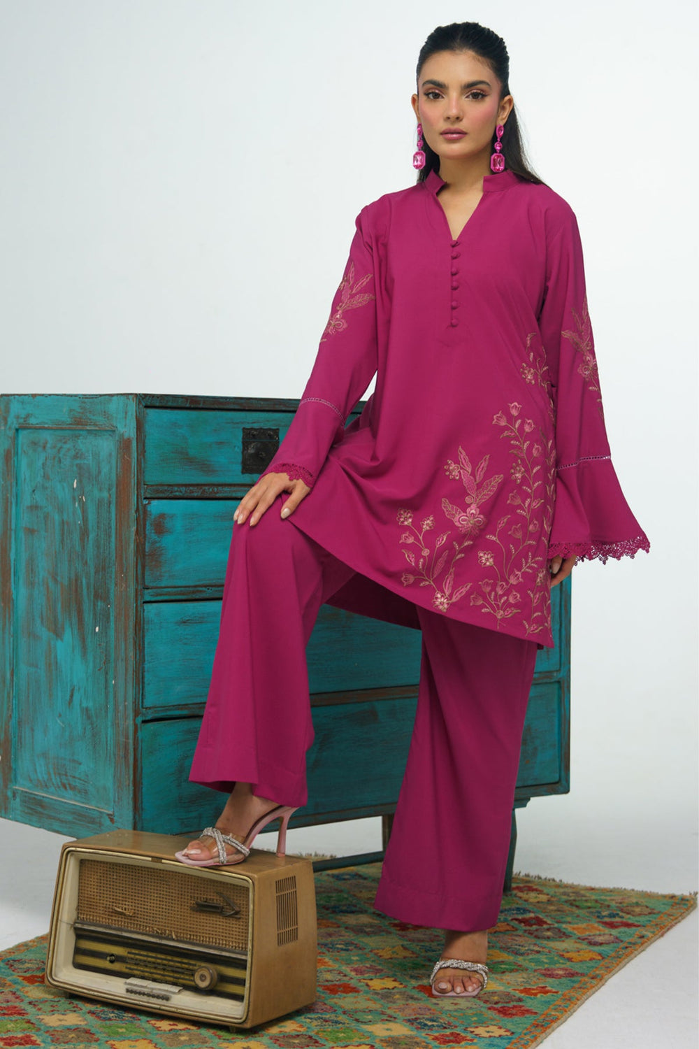 Mauve Embroidered Co Ord Set