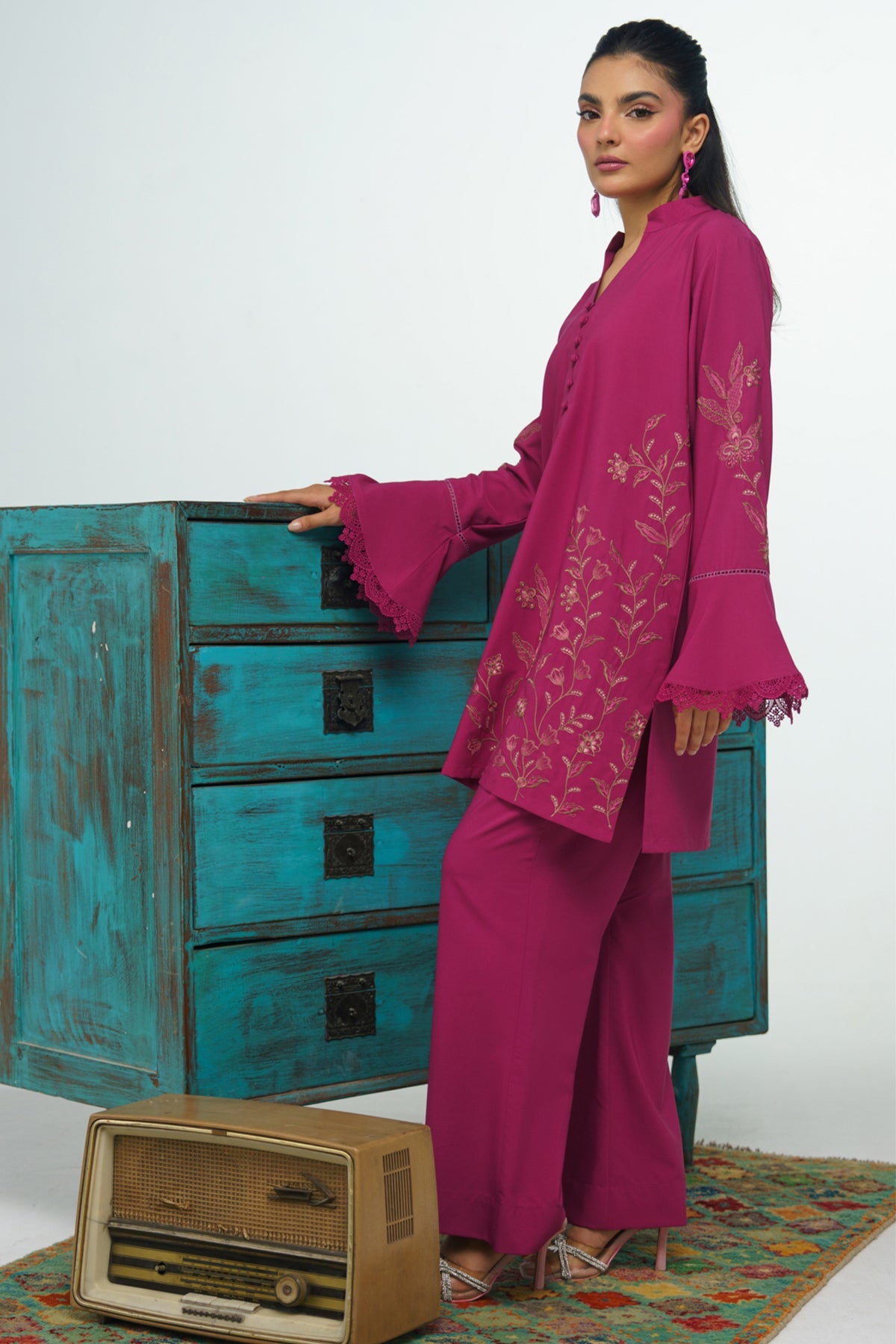 Mauve Embroidered Co Ord Set