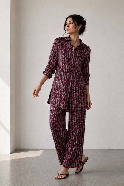 Crimson Geometric Co-Ord Set
